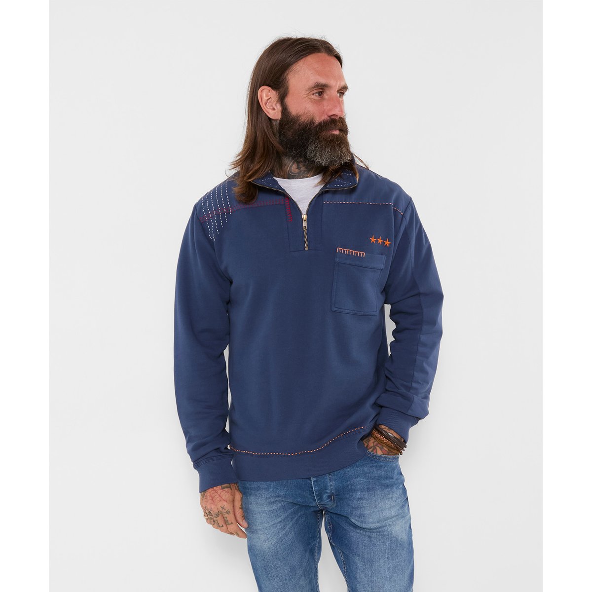 Sweat Col Cheminée Décontracté Personnalisé bleu, JOE BROWNS