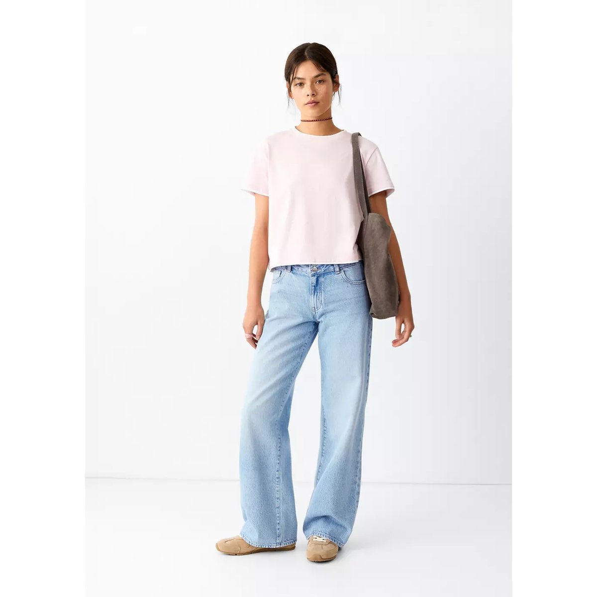 Jean coupe large et taille basse bleu clair, MANGO TEEN