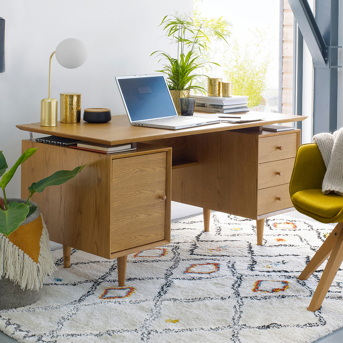 Bureau vintage double caisson, Quilda chêne, LA REDOUTE INTERIEURS