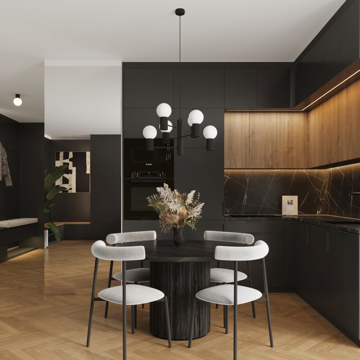 Lustre Aluminium Noir G9 6 Halo noir, EDEN