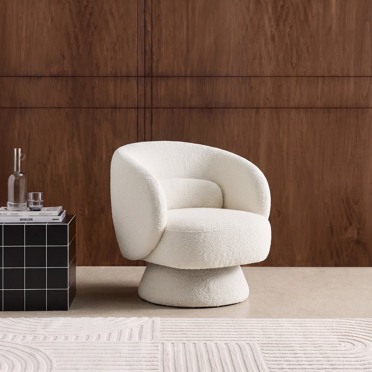 Fauteuil pivotant 360° tissu ELIAS crème, SWEEEK