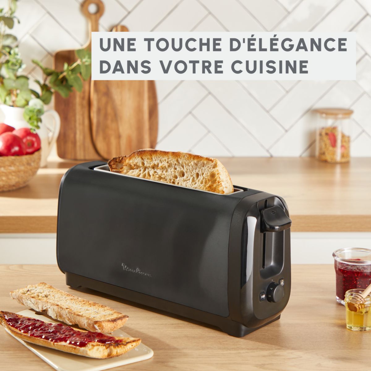 Grille-pain LS5S08E0 Subito Noir - Longue fente couleur unique, MOULINEX