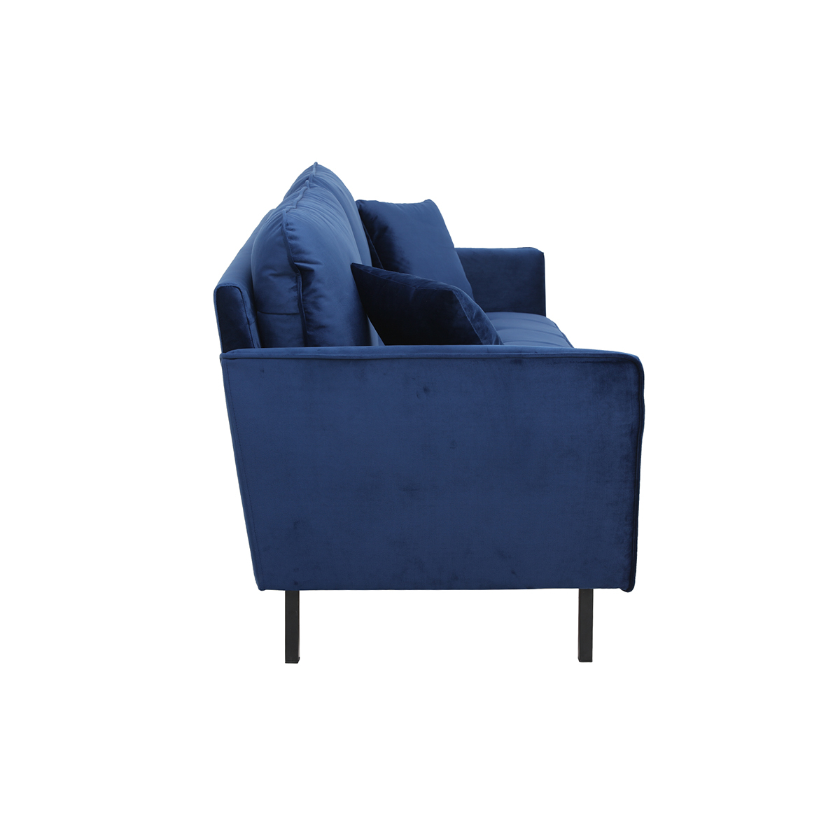 Canapé design 3 places en tissu velours bleu foncé et métal noir BEKA bleu, MILIBOO