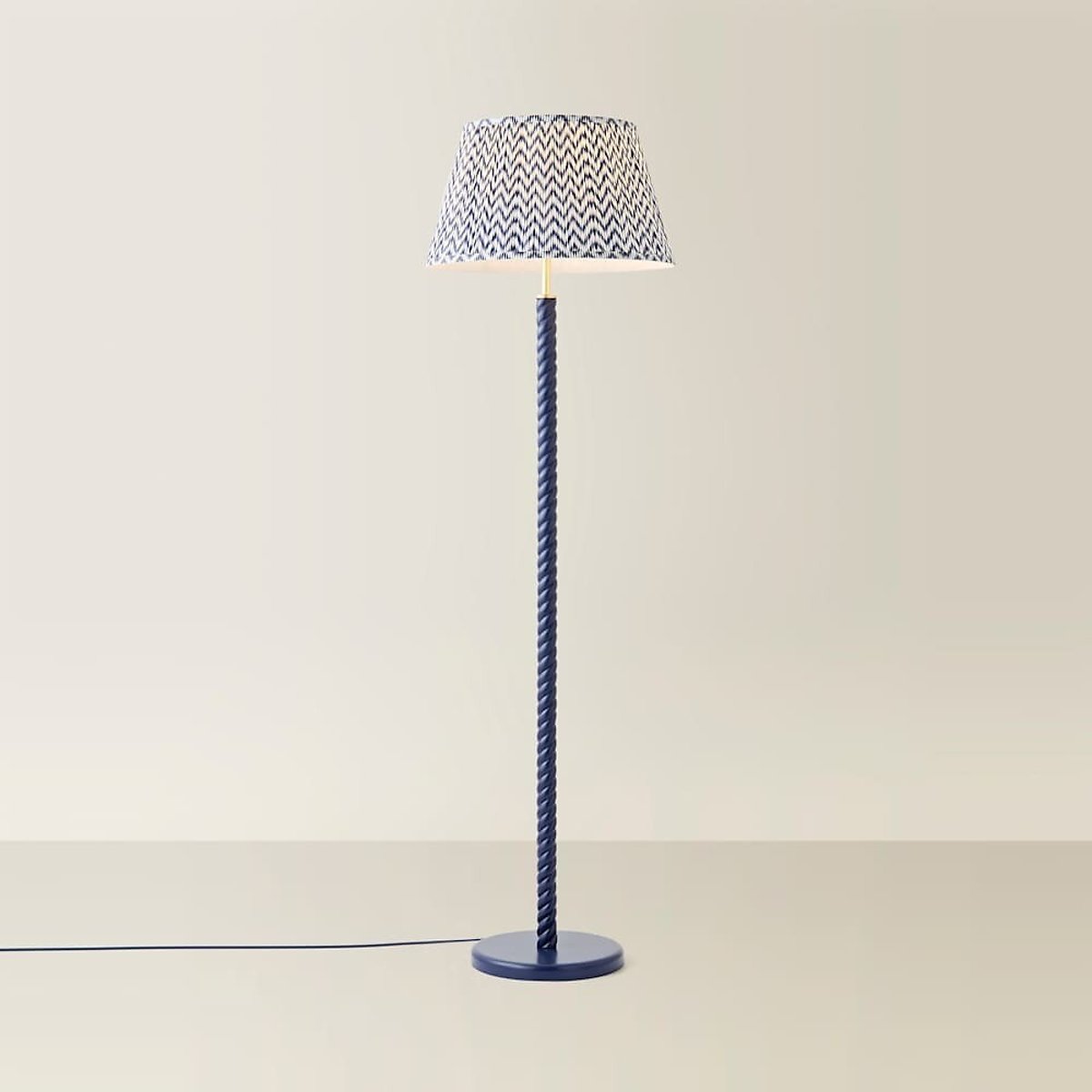 Amalia Twist Floor Lamp with Chevron Taper Shade navy blue, SO'HOME