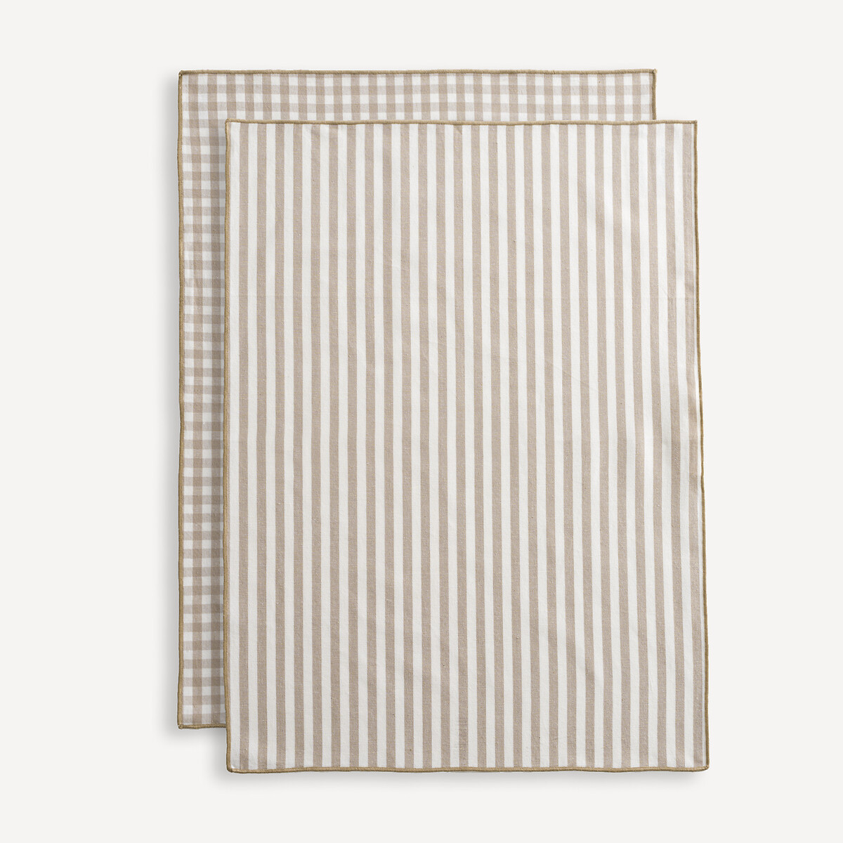 Set of 2 Soizic 30% Recycled Cotton Yarn-Dyed Tea Towels ecru/beige, LA REDOUTE INTERIEURS