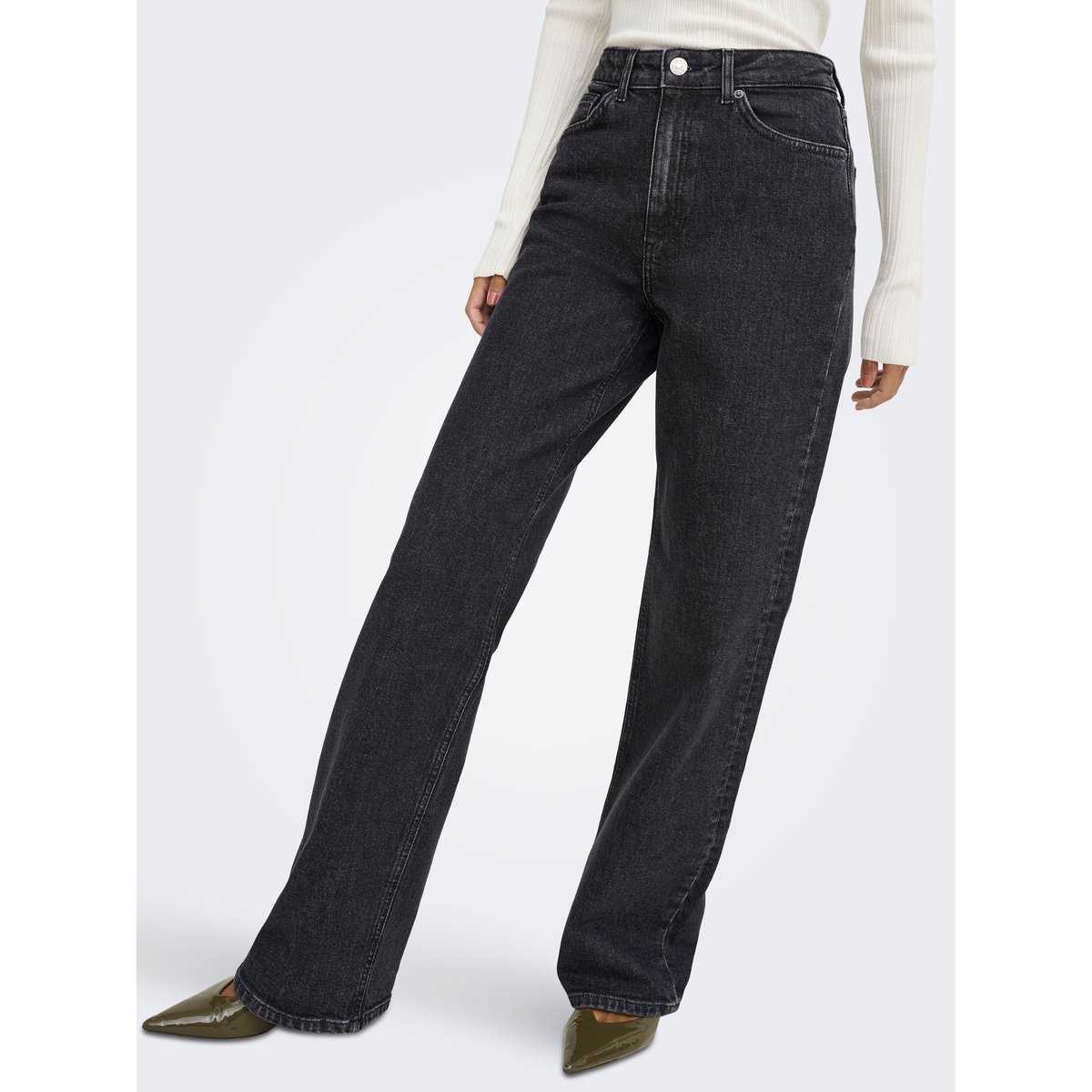 Jean À Jambe Large black denim 1, ONLY