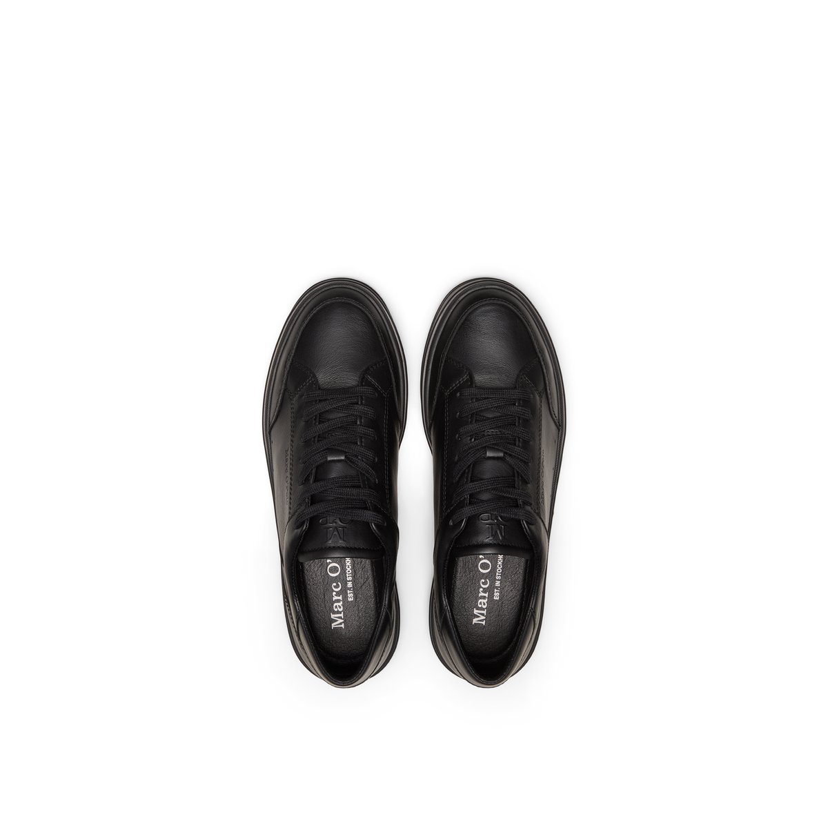 Modèle de baskets Enrique en cuir de vachette naturel noir, MARC O'POLO