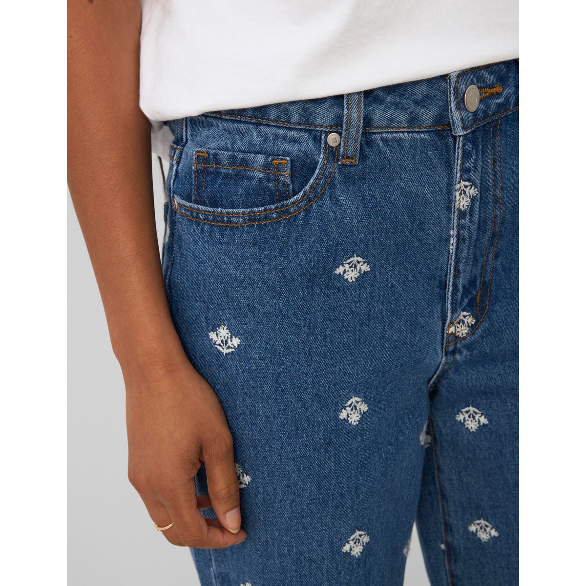 Jean straight brodé bleu moyen, BZB