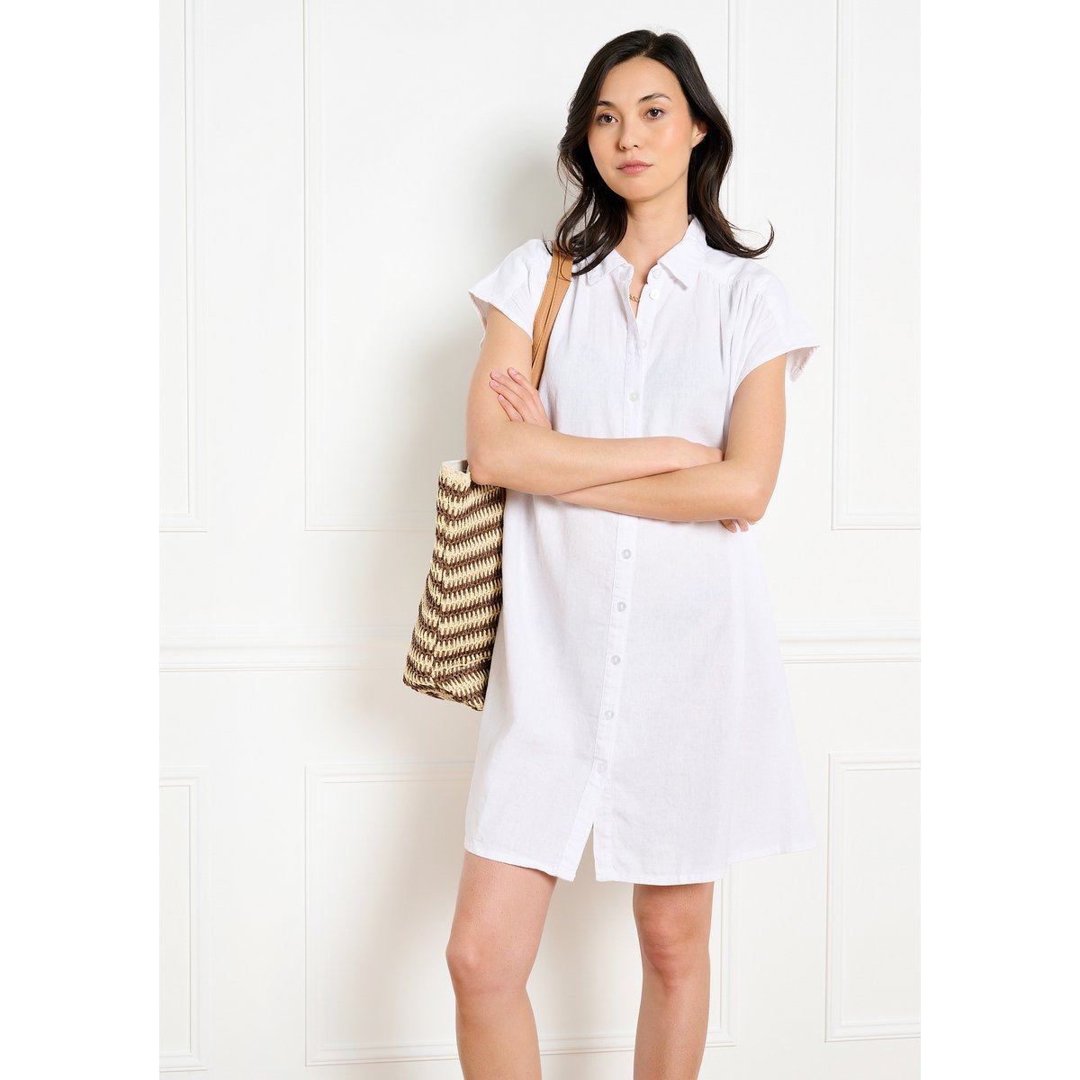 Robe chemise courte épurée blanc, LOLALIZA