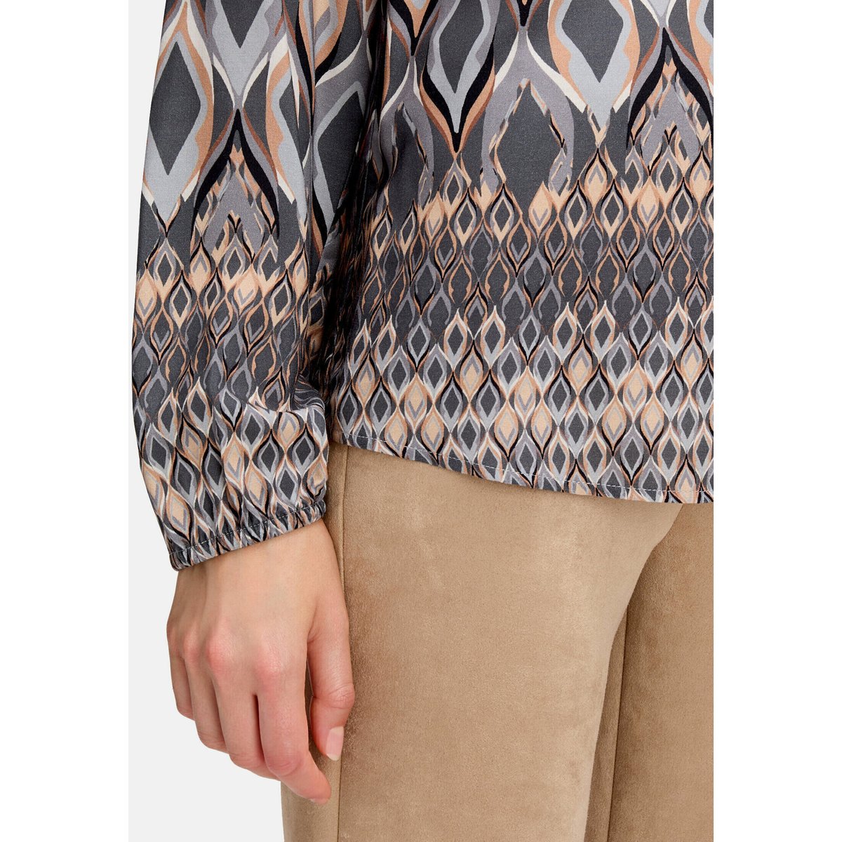 Chemisier long à col droit gris/beige, BETTY BARCLAY