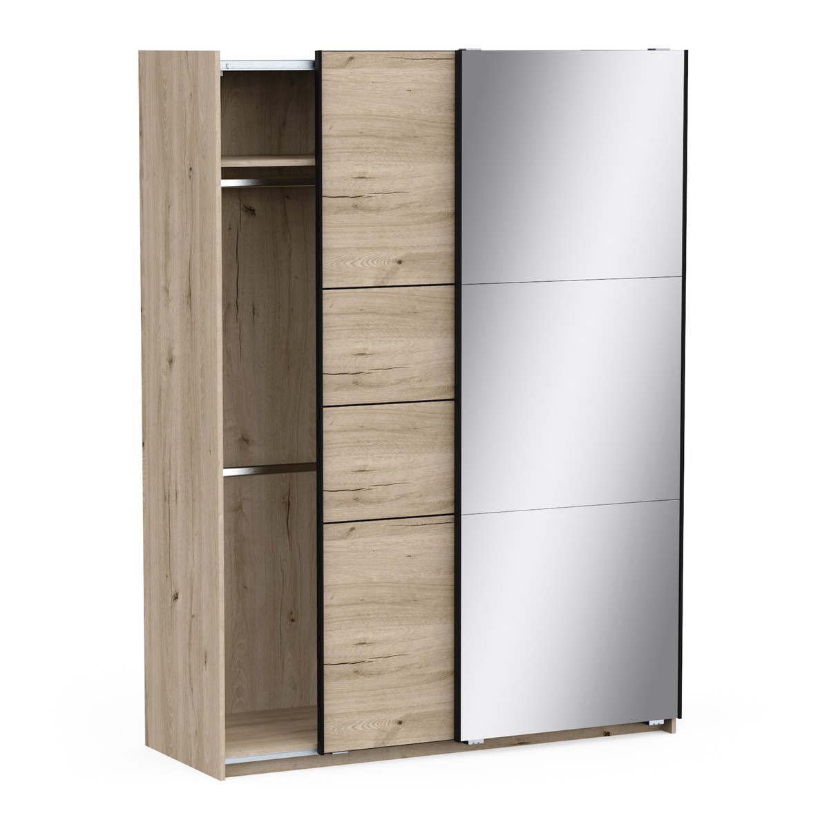 Armoire 2 portes coulissantes miroir LINE chêne, CALICOSY