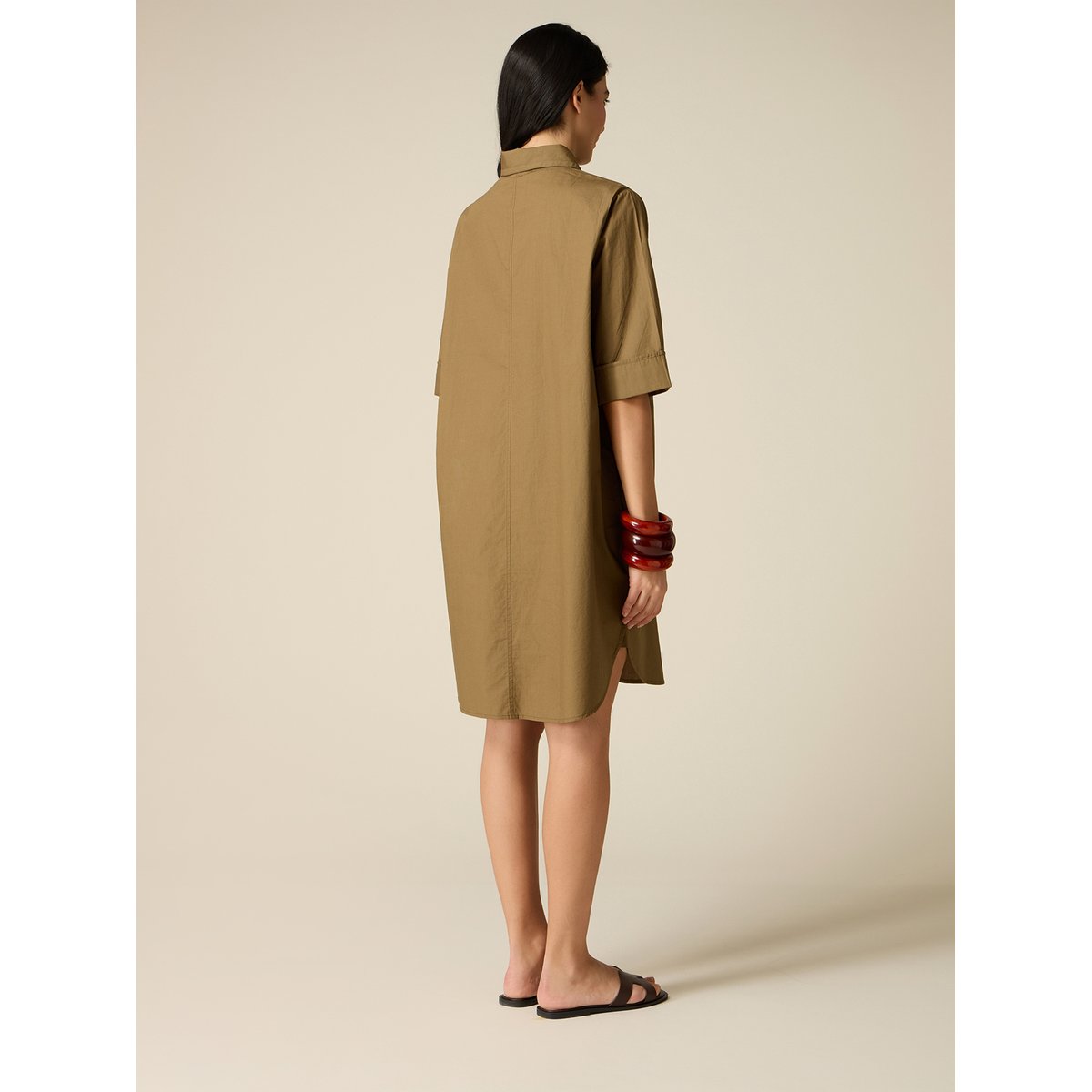 Robe chemise avec strass verde militare, OLTRE