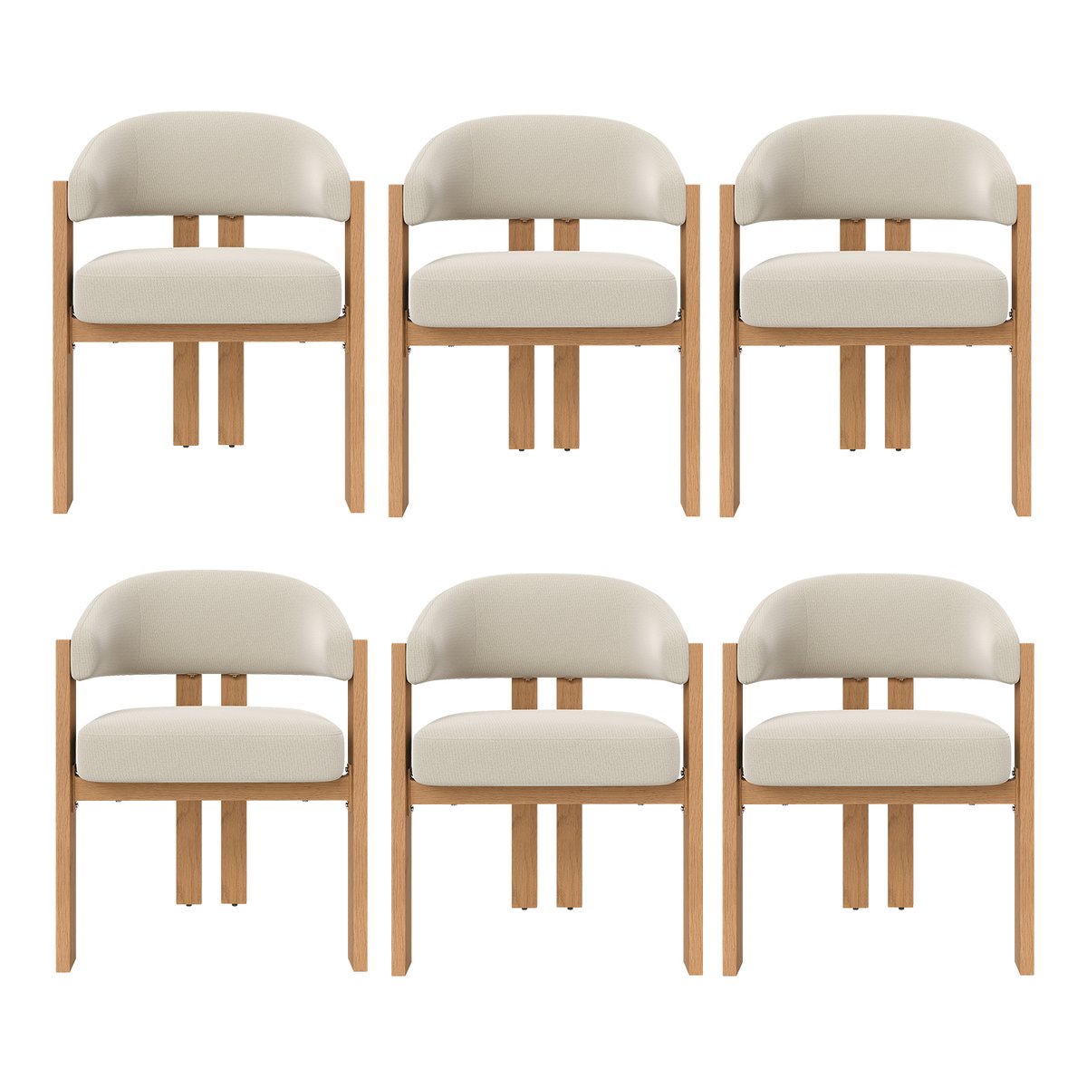 Lot de 6 chaises de salle à manger modernes en tissu flanelle, ONDINEB beige, MEUBLES COSY