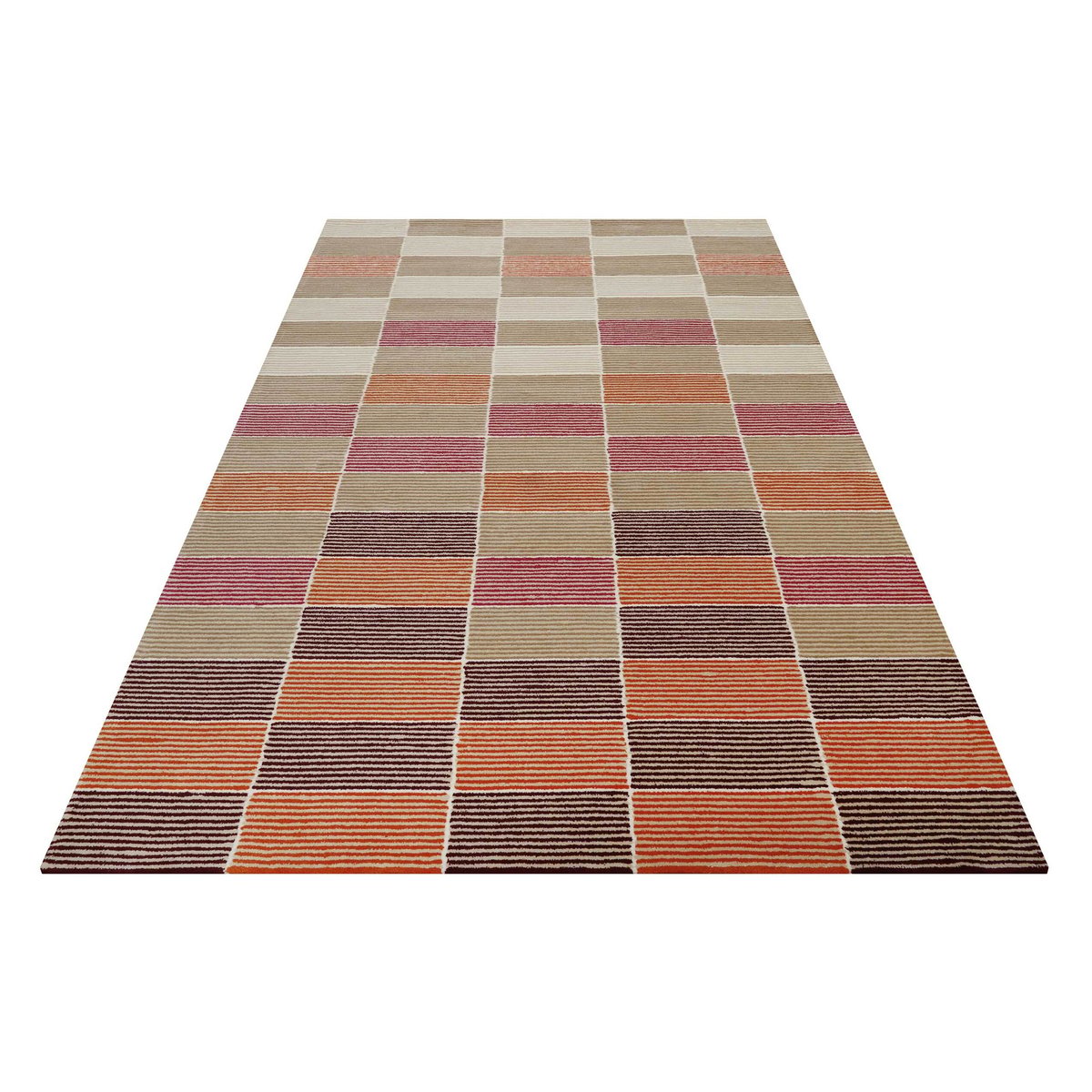 Tapis tufté avec motif rayures et damier ,  FIDA taupe, beige et baie, ESPRIT
