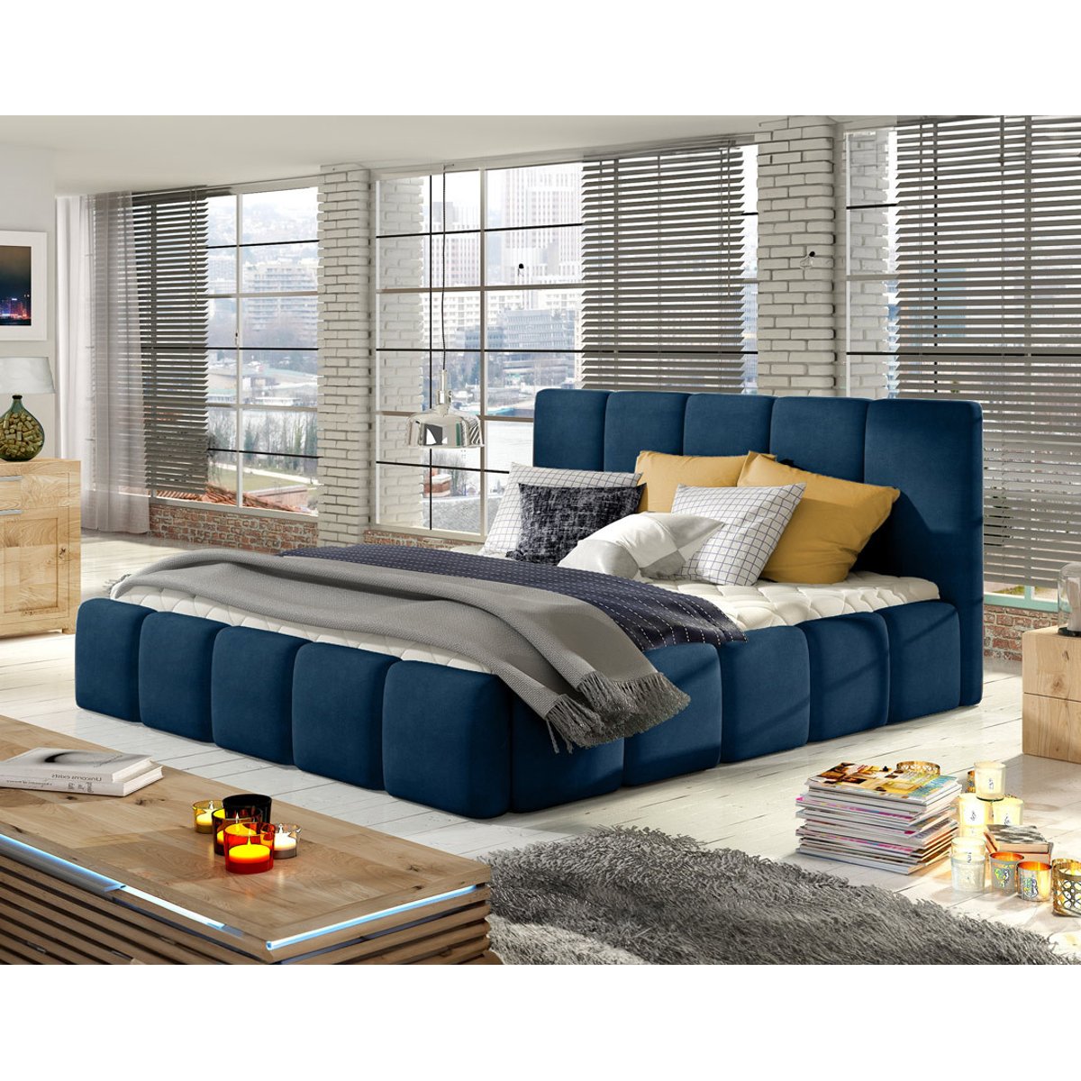 Lit coffre - LUCEA bleu nuit, BEST MOBILIER