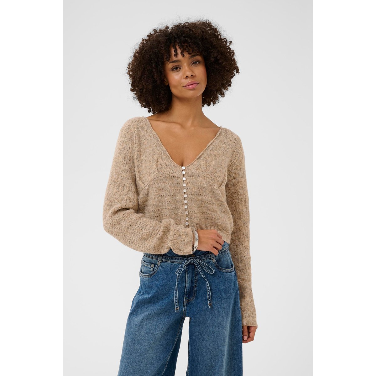 Cardigan à tricot beige dune melange, CULTURE