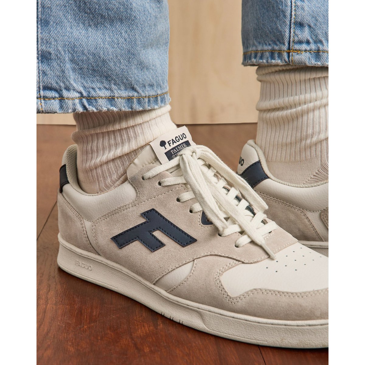 Baskets cuir PALMER bleu, FAGUO