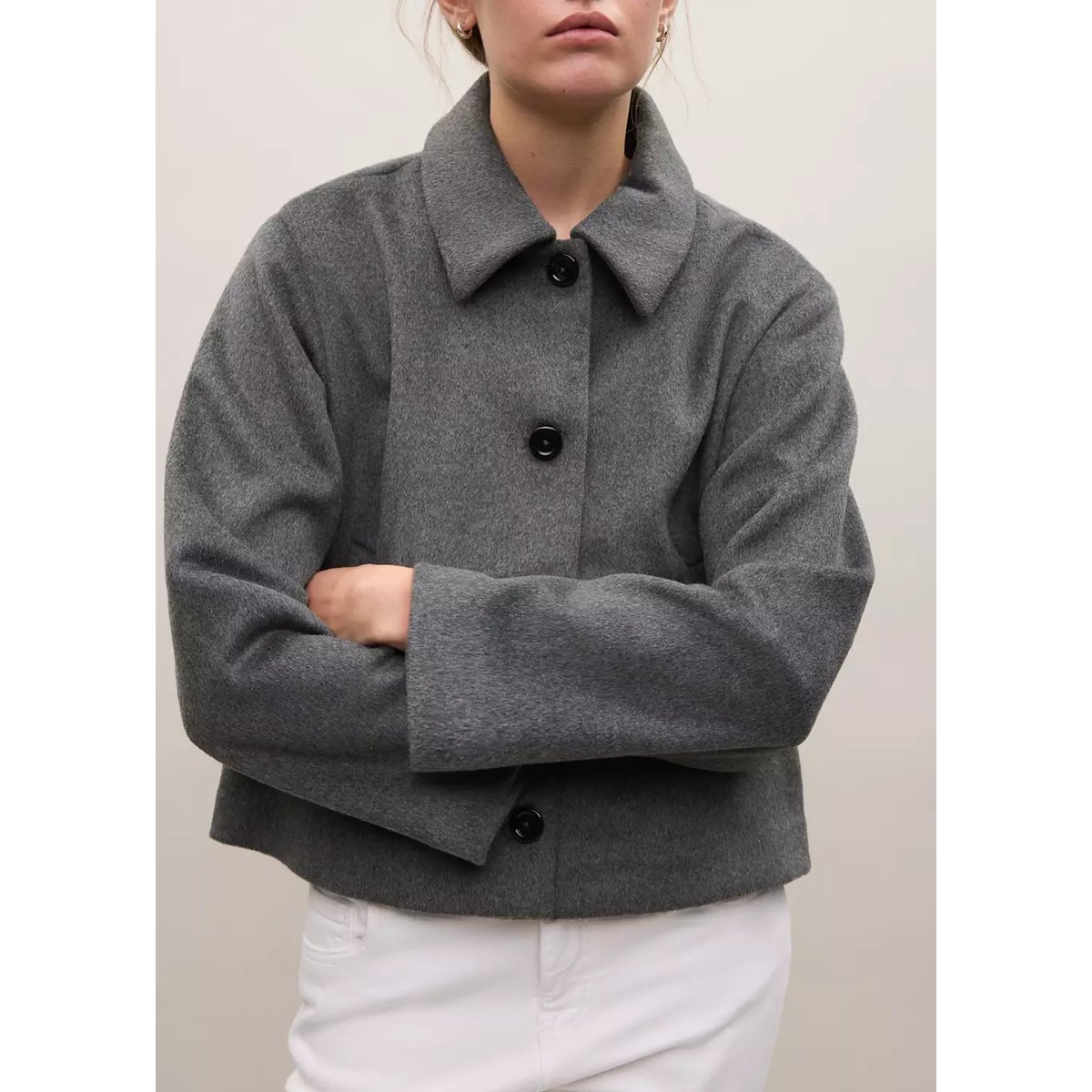 Veste déstructurée en laine gris chiné moyen, MANGO TEEN
