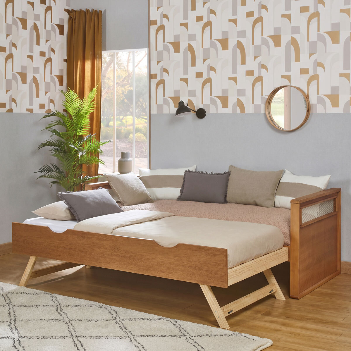 Pack lit banquette gigogne avec matelas Bois massif COBI bois, AKITEN RETAIL