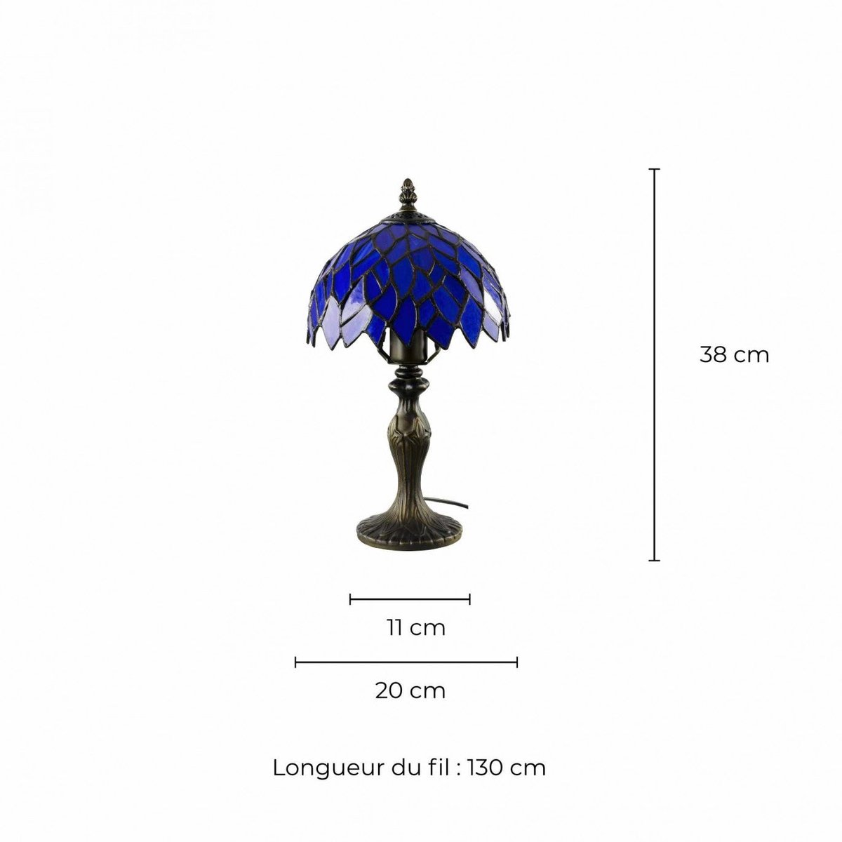 Lampe à poser petit modèle en verre mosaïque, TIFFANY CAMILLE bleu, C-CREATION