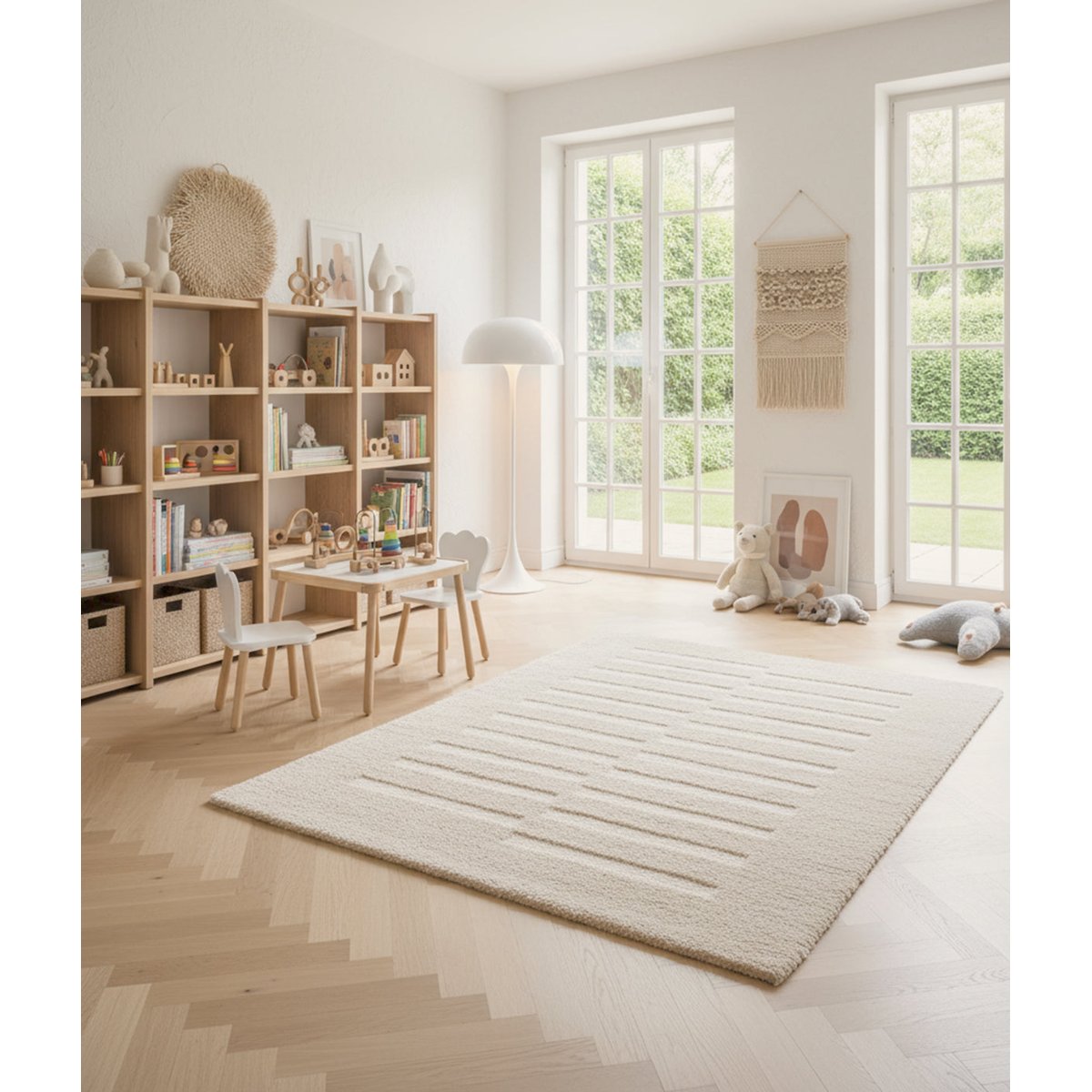 Tapis doux et épais en polyester recyclé effet relief PASSAGE beige sable, AFK LIVING