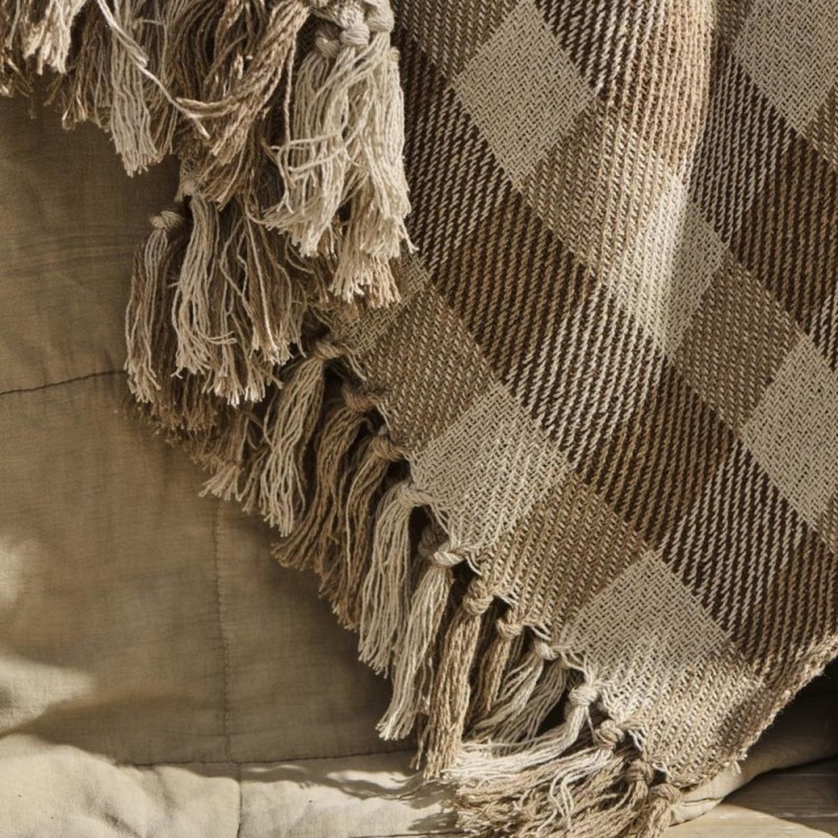 Plaid coton franges marron, IB LAURSEN