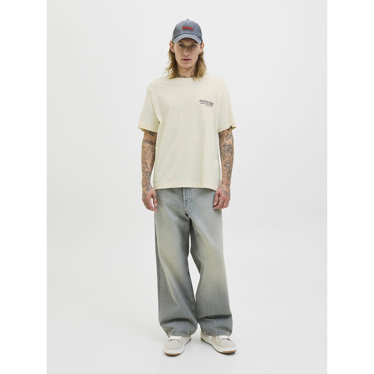 T-shirt col rond imprimé dos crème, JACK & JONES
