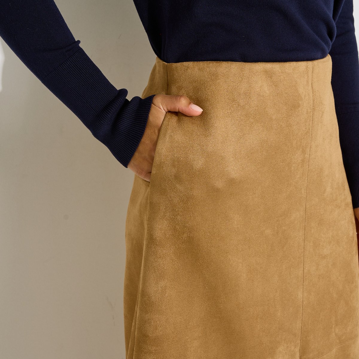 Jupe longue effet suédine marron camel, GRAIN DE MALICE