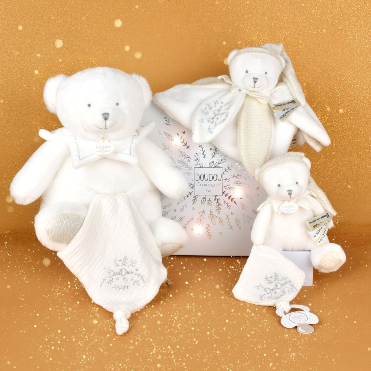 Peluche attache-sucette blanc, DOUDOU ET COMPAGNIE