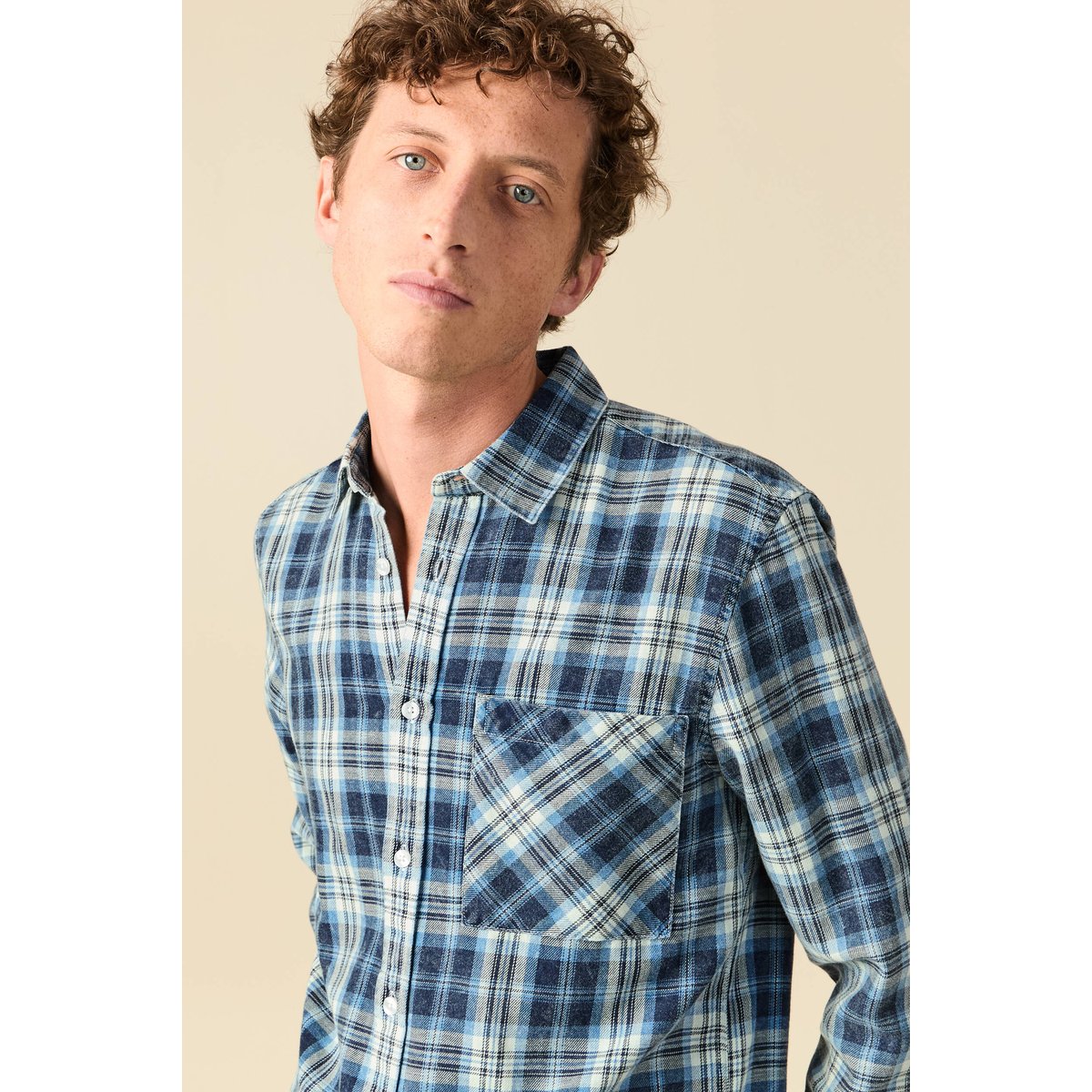 Chemise droite courte en coton bleu foncé, BONOBO