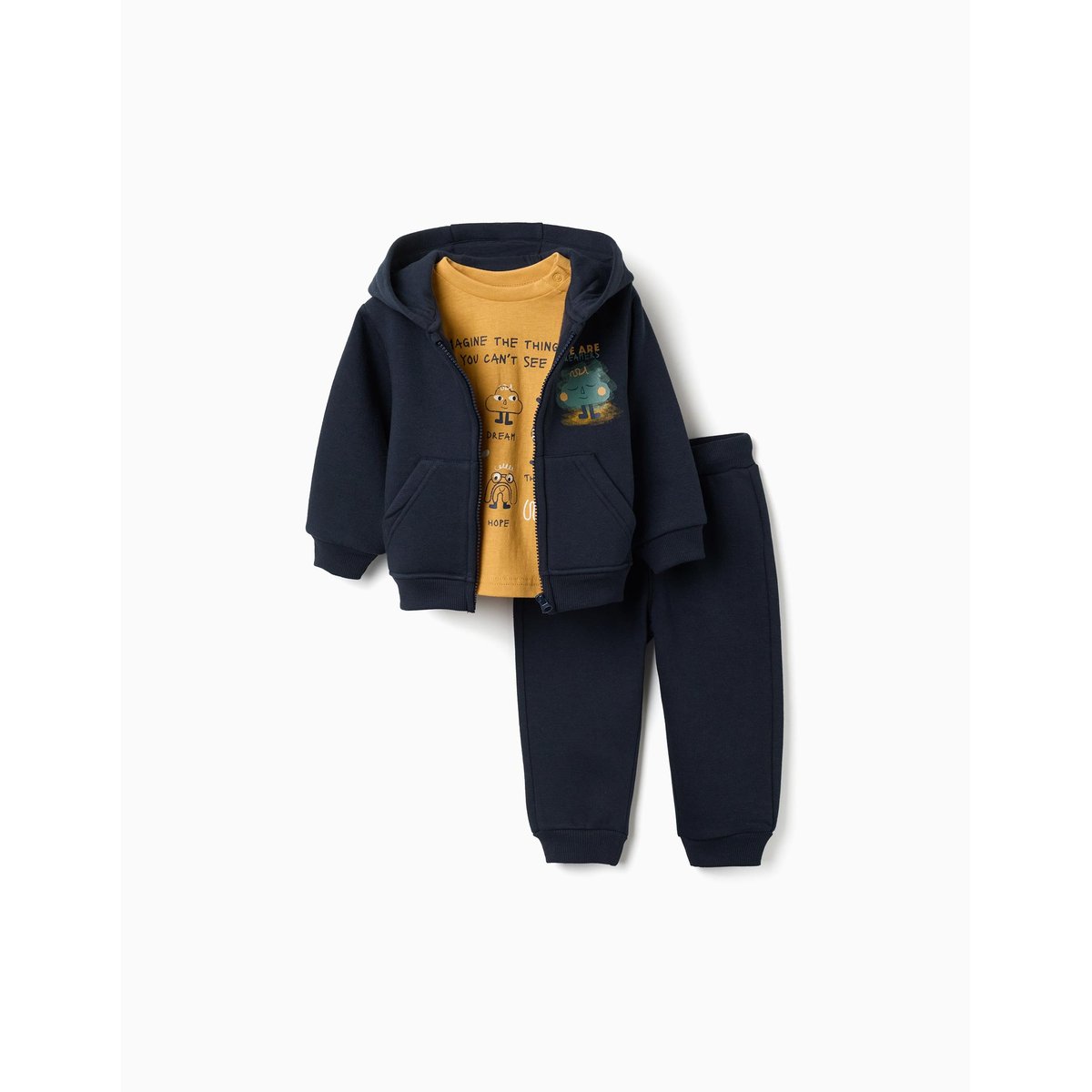 Ensemble de jogging 3 pièces en coton peigné bleu foncé, ZIPPY