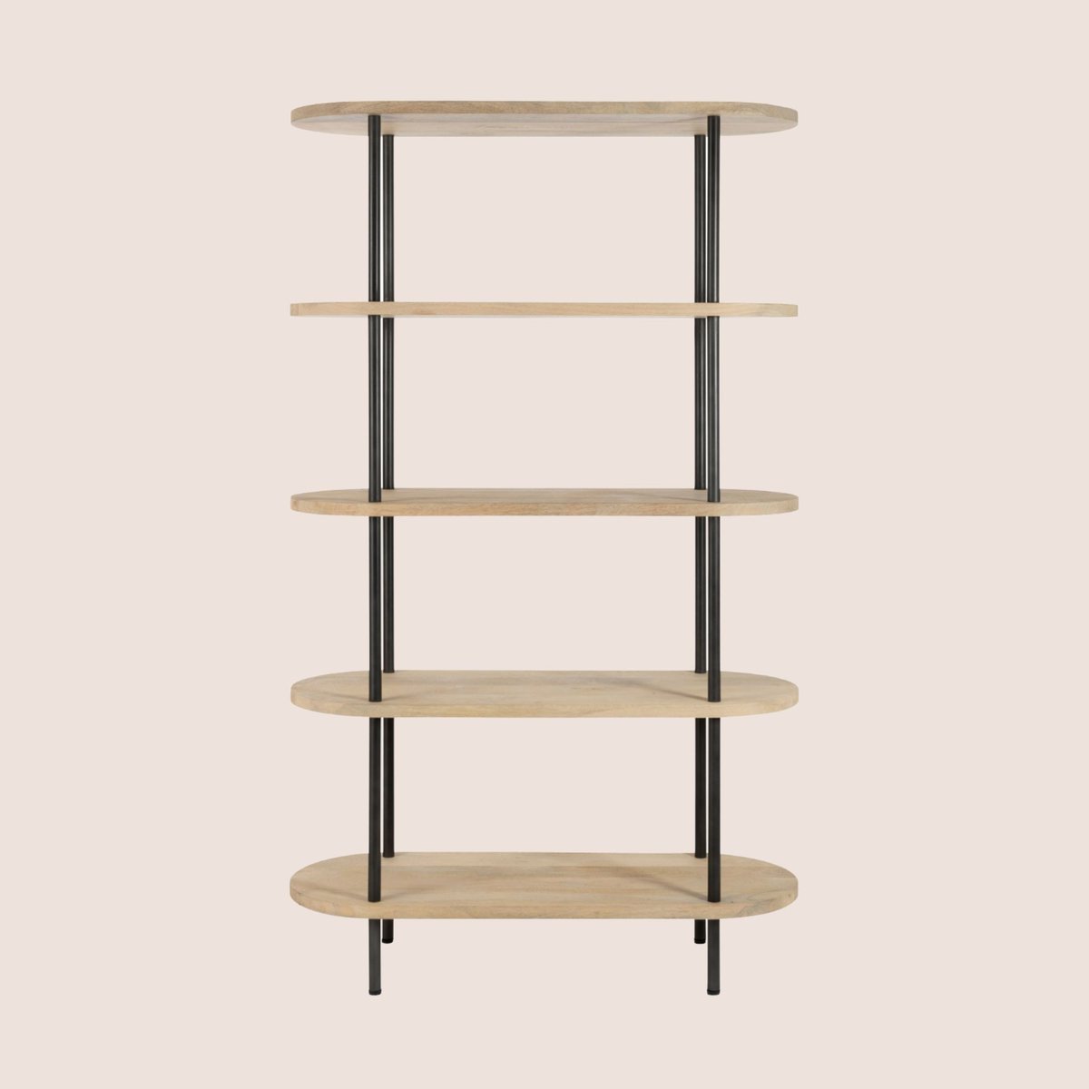 Bibliothèque en bois de manguier et en métal 5 tablettes - SALI bois clair, HELLIN, DEPUIS 1862