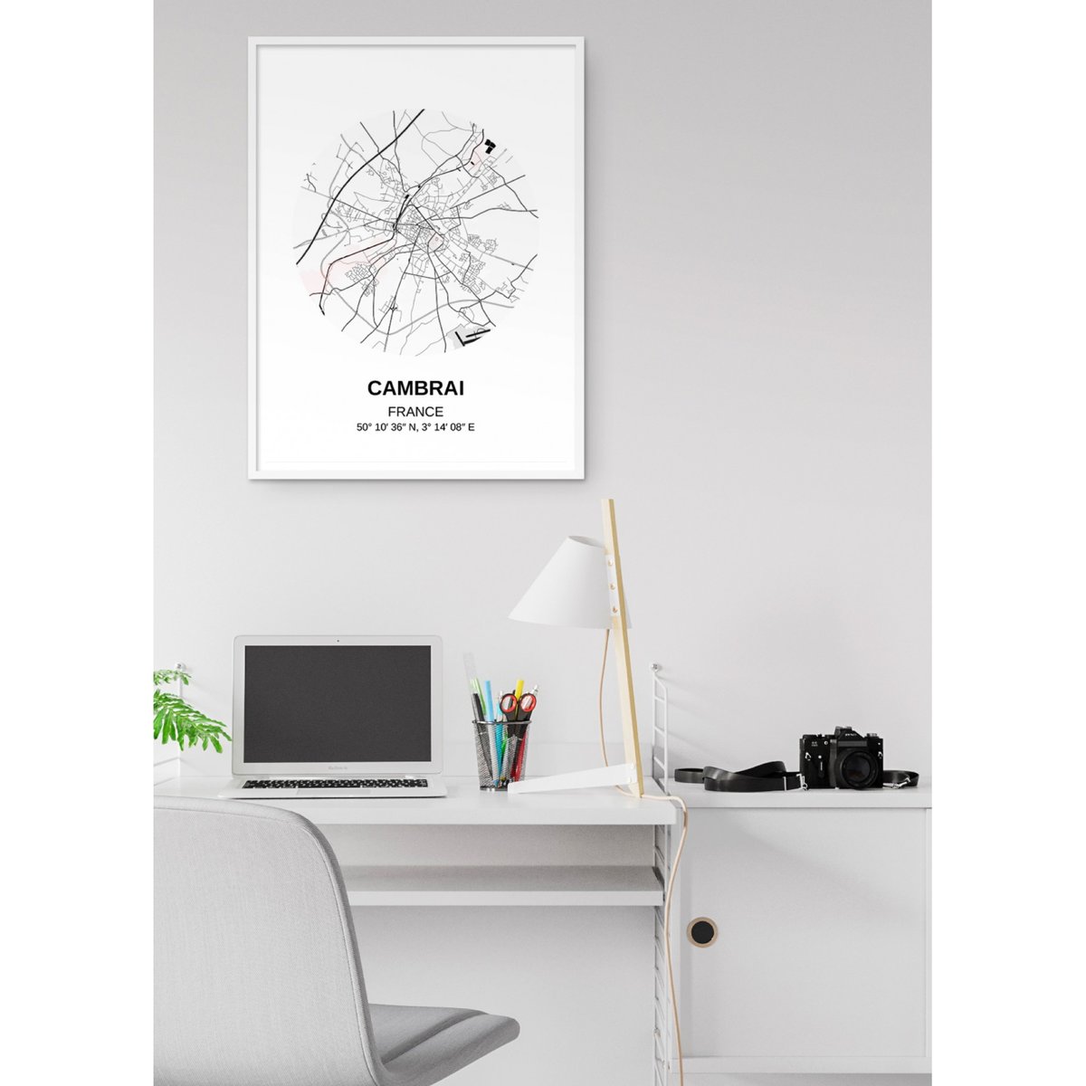 Affiche Carte Cambrai blanc, L'AFFICHERIE
