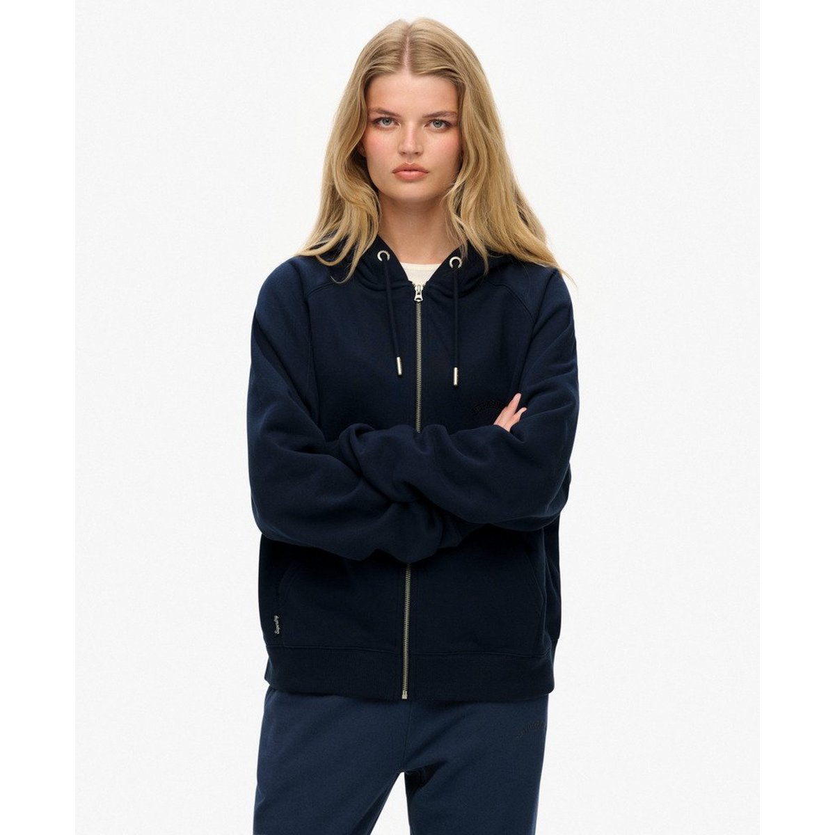 Sweat à capuche zippé Essential Logo Raglan bleu marine profond, SUPERDRY