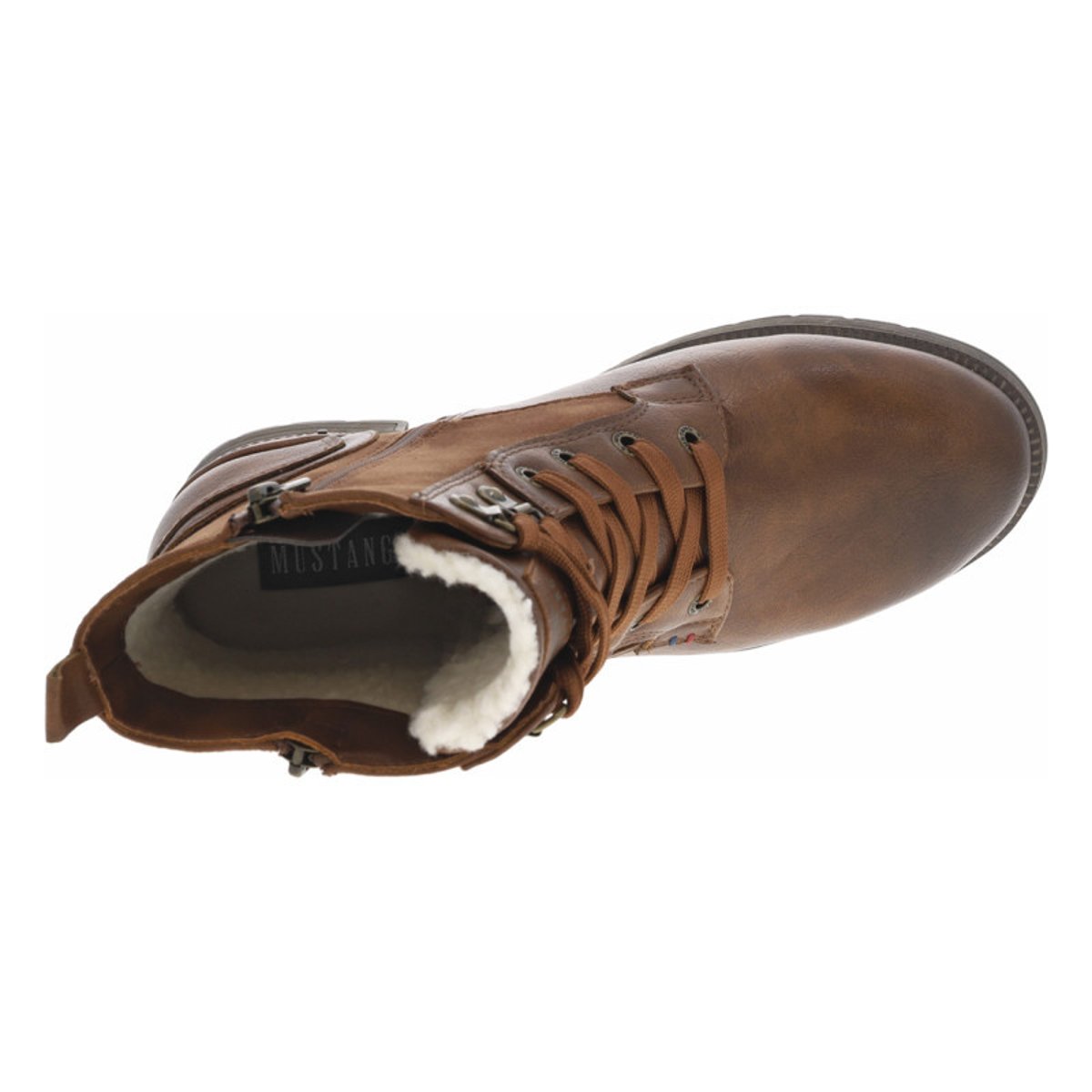 Bottines brunes à talon décroché bas avec un zip et des lacets ronds brunes, MUSTANG