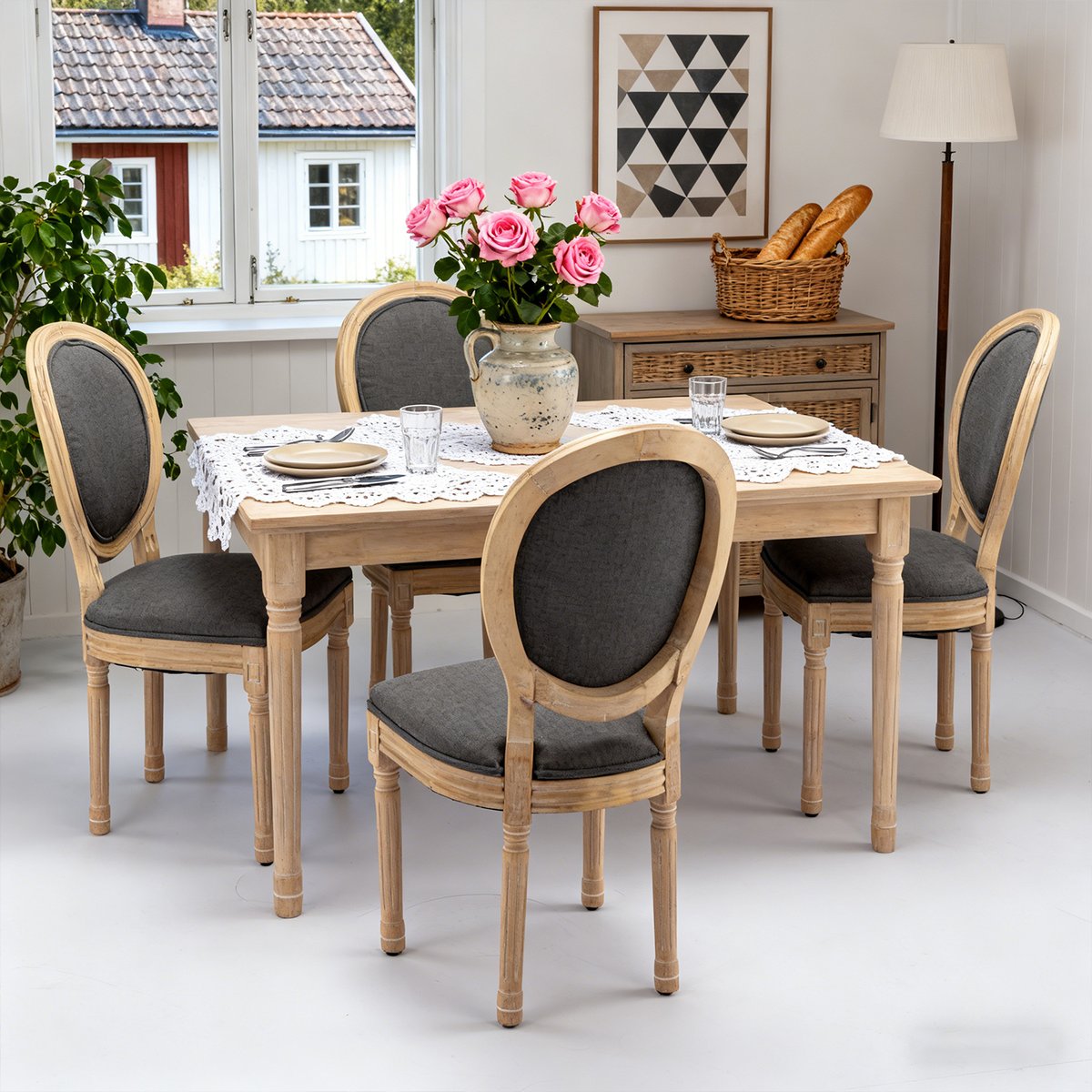 Lot de 4 chaises style classique à dossier ovale, KOAFAB gris foncé, MEUBLES COSY