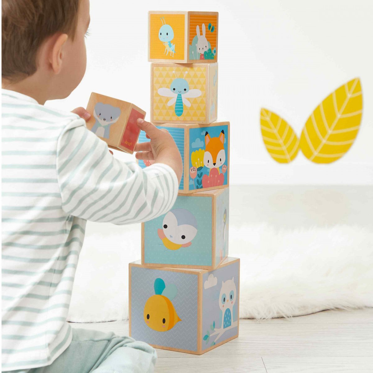 Pyramide En Bois, 6 Cubes À Empiler couleur unique, JANOD