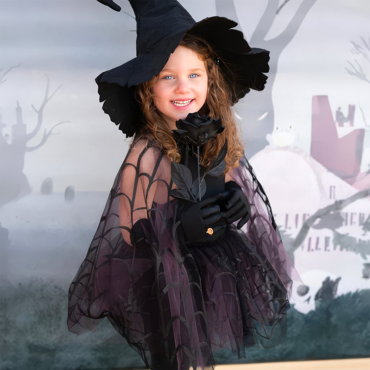 Déguisement enfant tutu et cape de sorcière araignée violet, GREAT PRETENDERS
