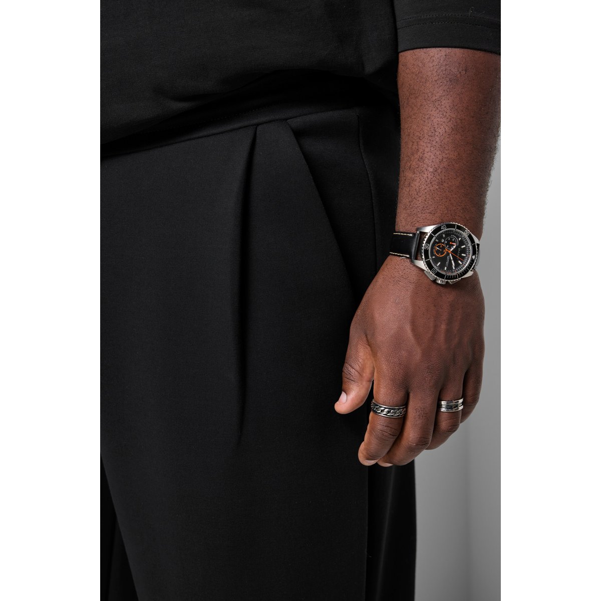 Pantalon en molleton, coupe ample noir, STHUGE