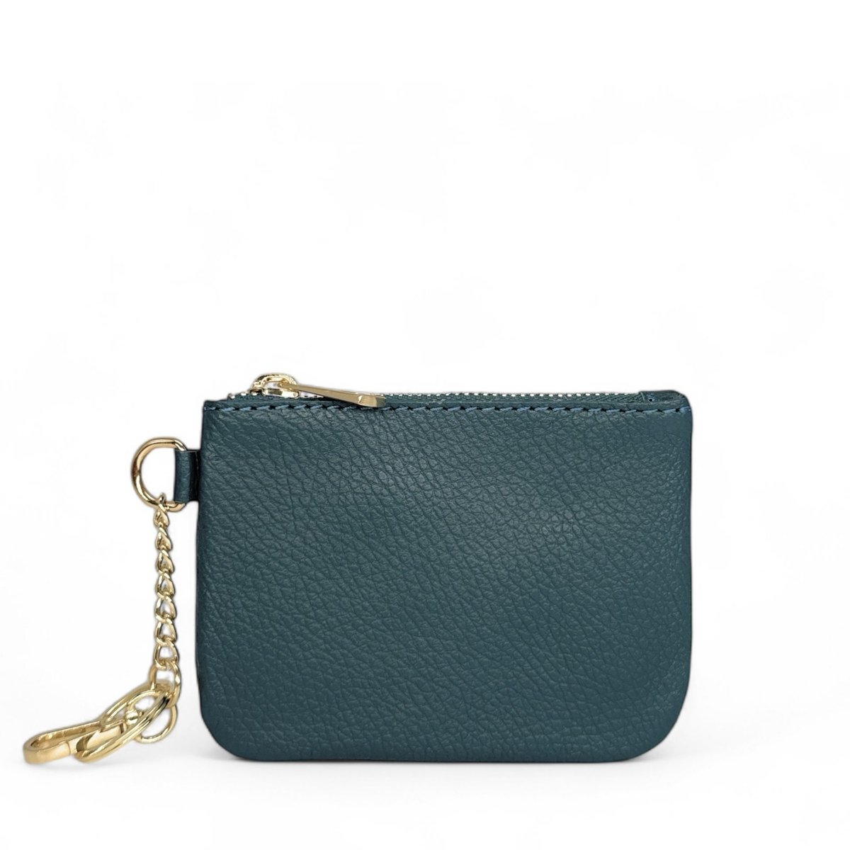 Pochette porte-monnaie porte-clés en cuir grainé POCKET bleu canard, OH MY BAG
