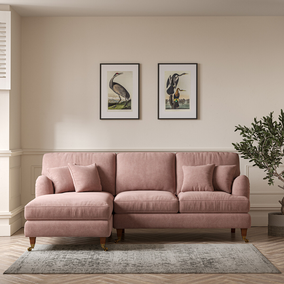 Emeline Soft Brushed Corner Chaise Sofa with Castor Legs (Left Facing) old rose, ÉDITÉ