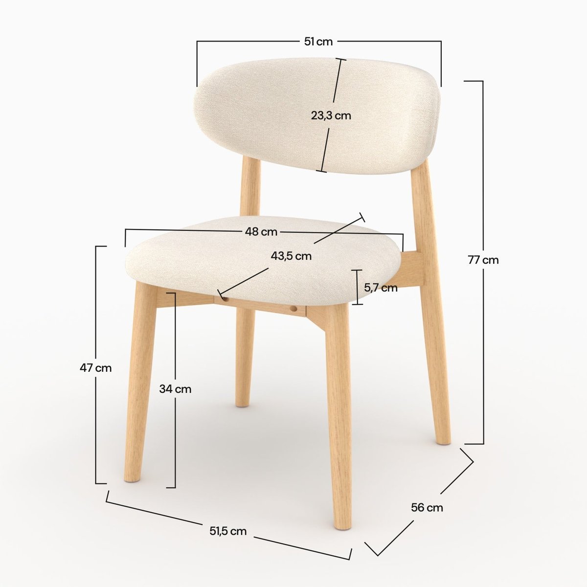 Lot de 2 chaises en tissu et bois d'hévéa - YUNA beige, MAISON PAVANE