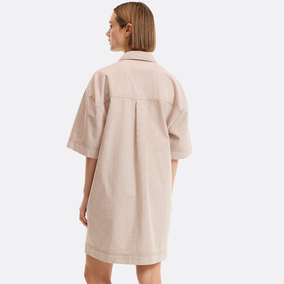 Robe courte ample à rayures en coton, Signature SARA rayé écru/marron, LA REDOUTE COLLECTIONS