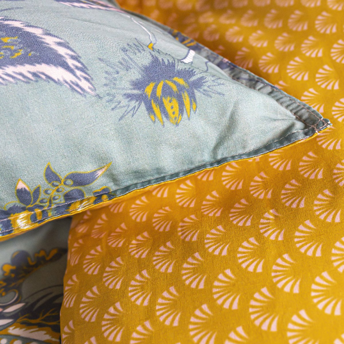 Parure de lit coton 2 personnes imprimé floral SUNSHINE bleu, TODAY