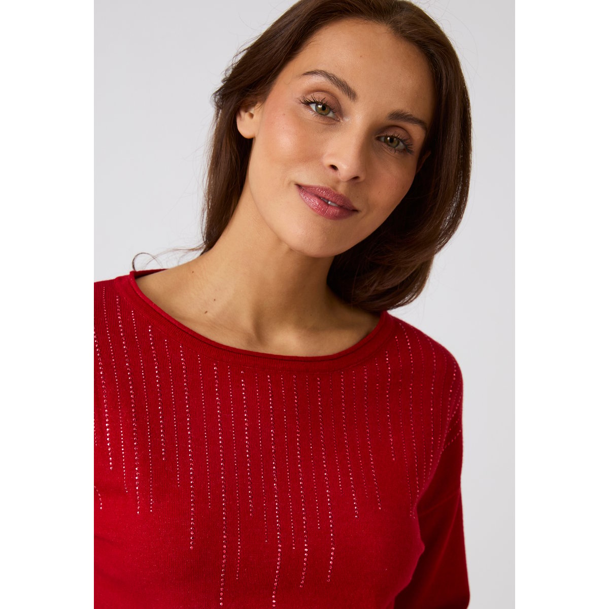 Pull à strass rouge, DAMART