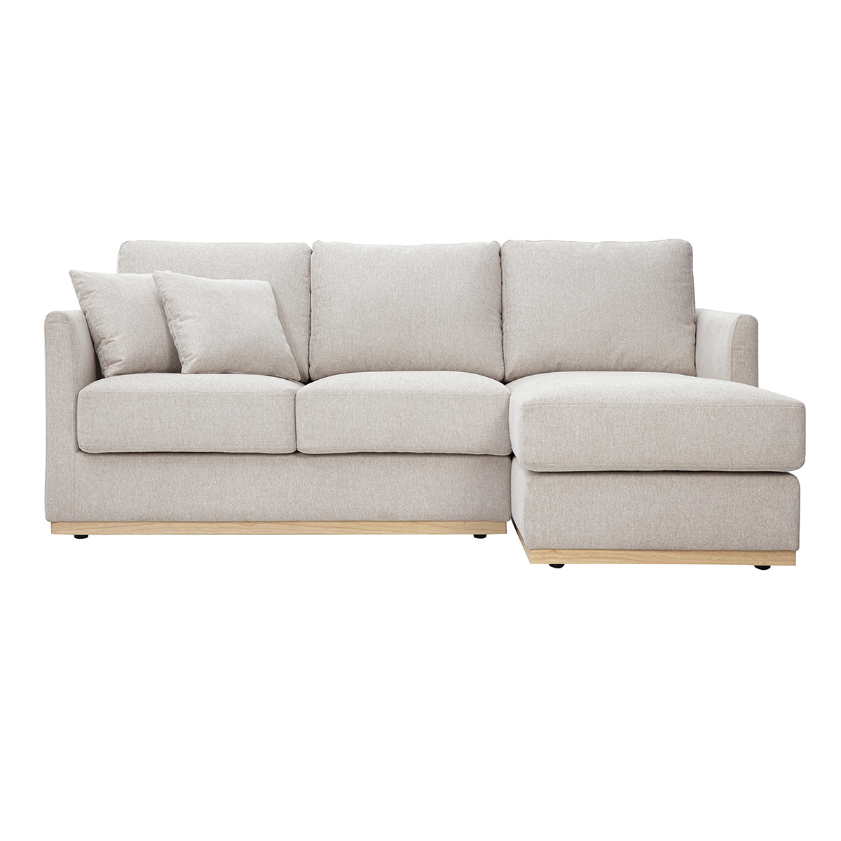 Canapé d'angle droit en tissu effet velours texturé beige 3 places MOSS beige, MILIBOO