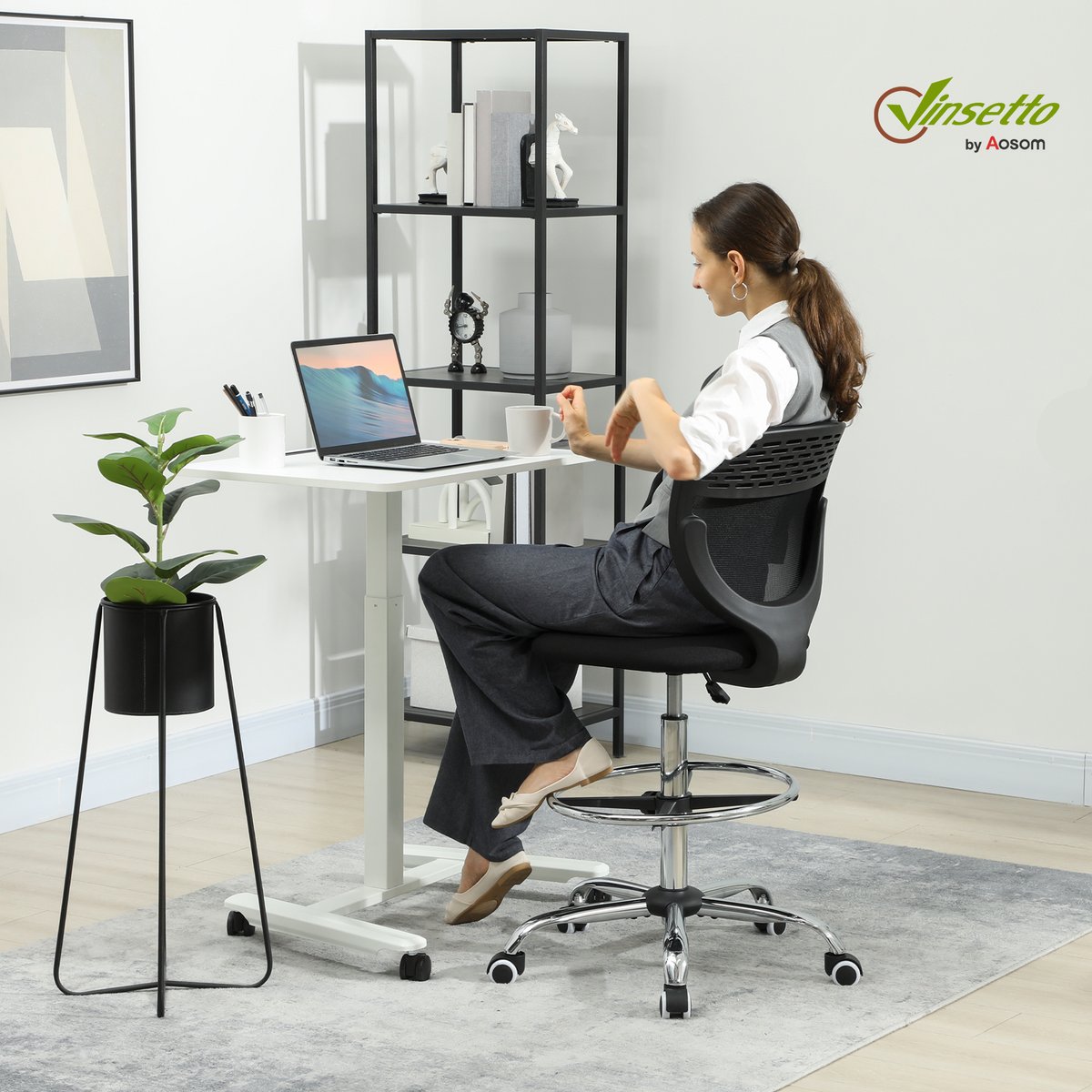 Chaise de bureau pour poste de travail debout noir, HOMCOM