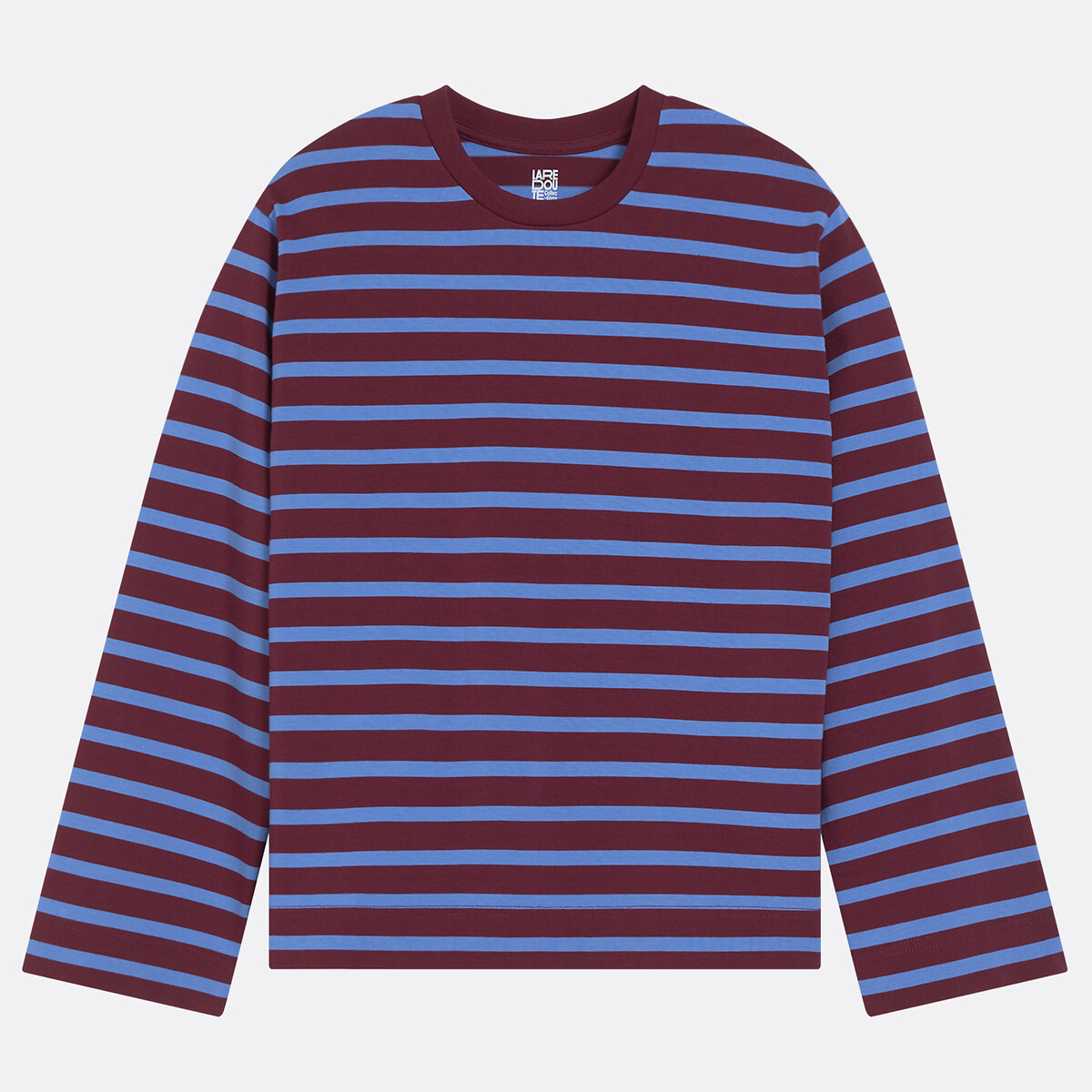 Striped Cotton Loose Fit Long Sleeve T-Shirt burgundy/blue striped , LA REDOUTE COLLECTIONS