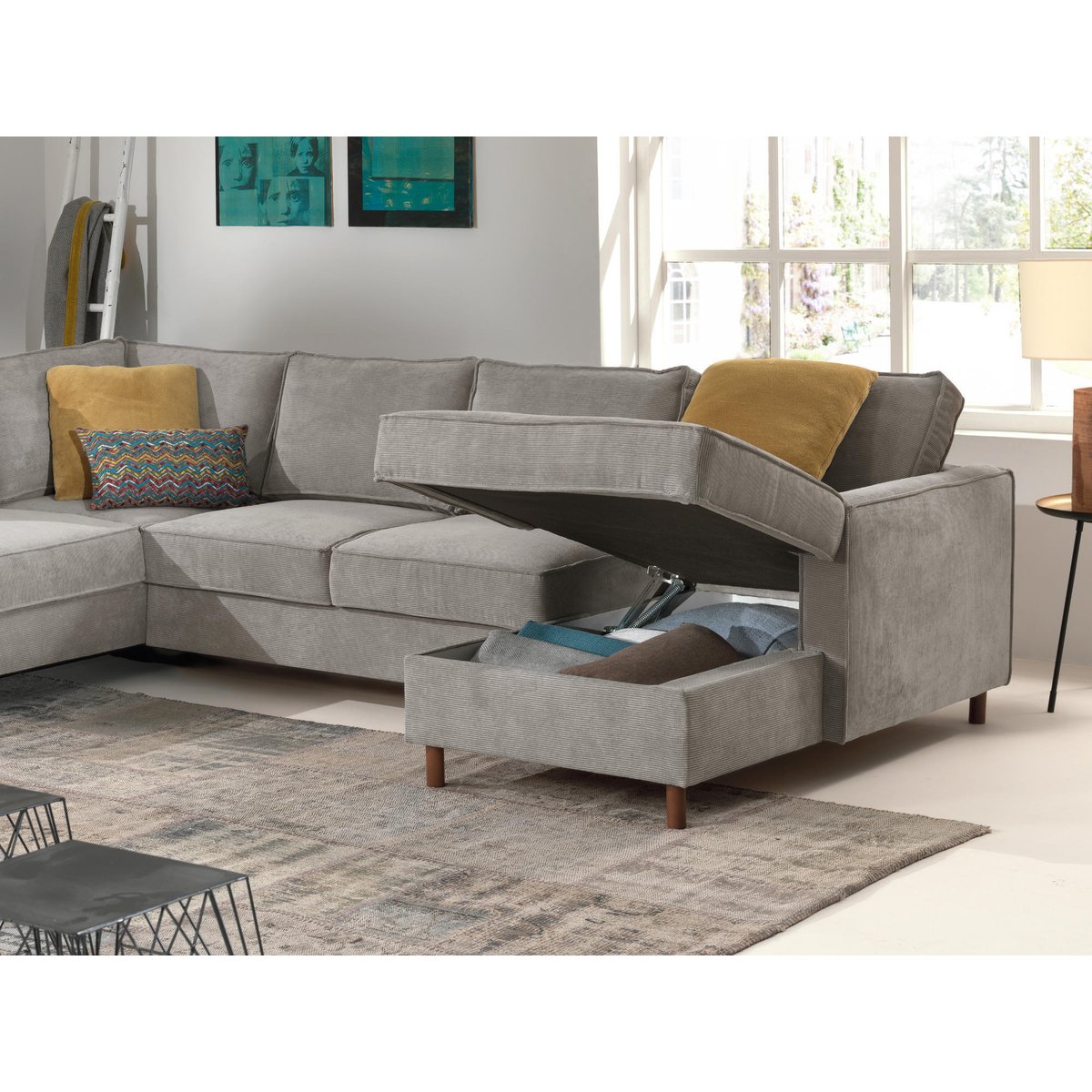 Canapé d'Angle Convertible 7 places - JAKE gris clair, BEST MOBILIER