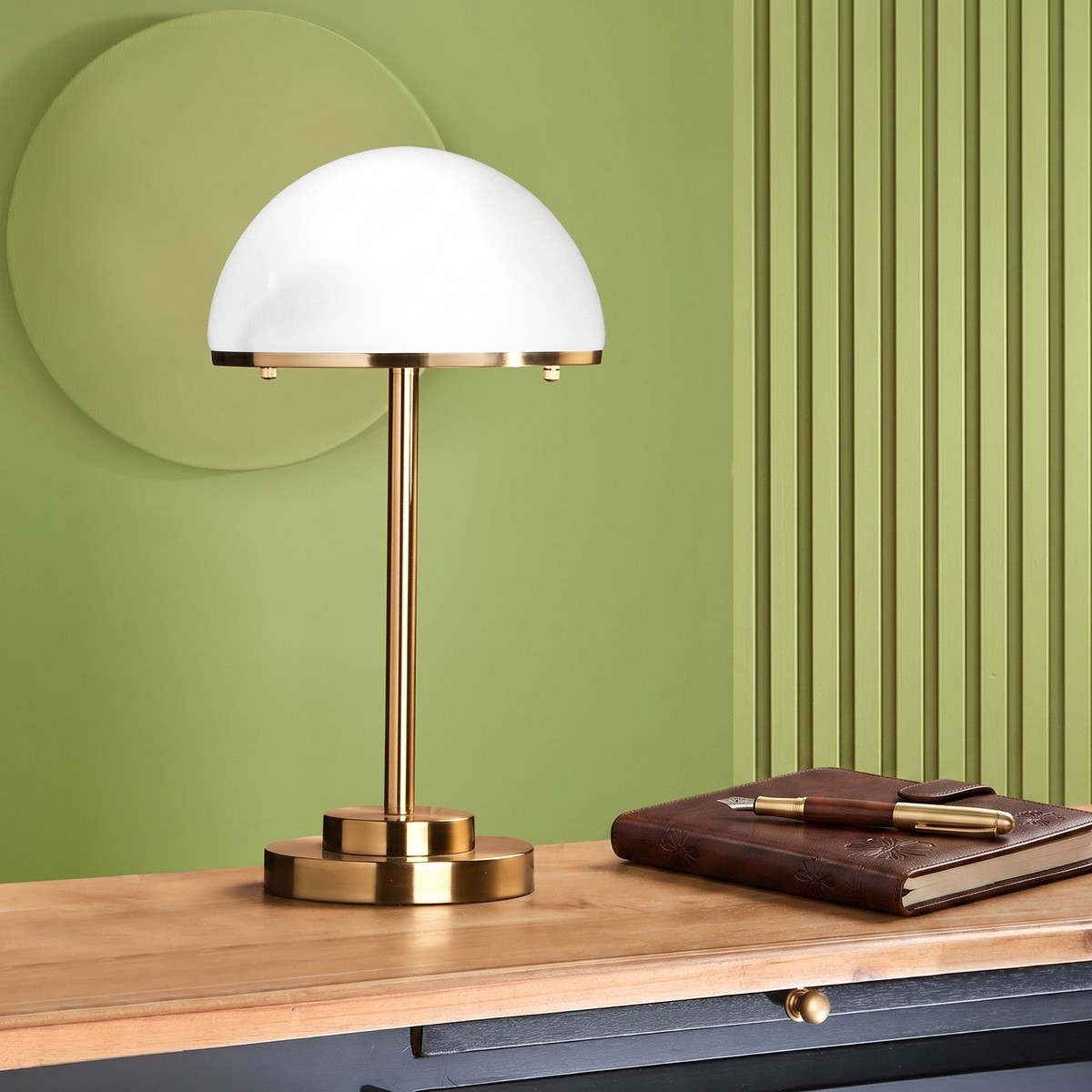 Lampe de table en laiton et verre - COUPOLE beige, SIGNATURE
